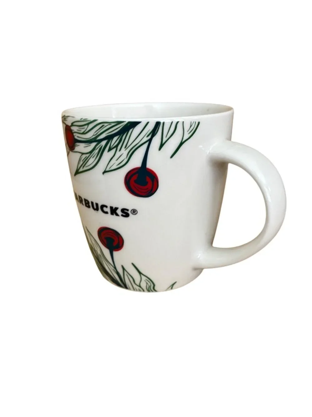 Starbucks 2020 Ceramic Holiday Mug 12 oz Christmas‎ Evergreen Berry Branch EUC